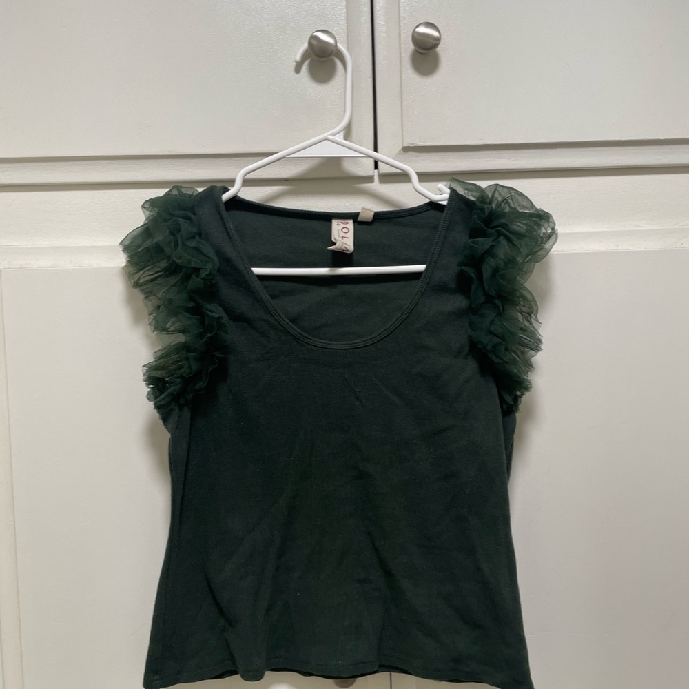DOLAN Green Ruffle Sleeve Top